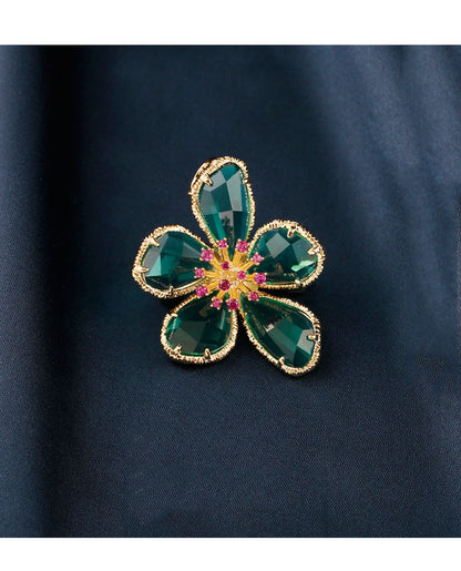 Golden Flower Pin Brooch, Elegant Floral Jewelry Accessory For Women