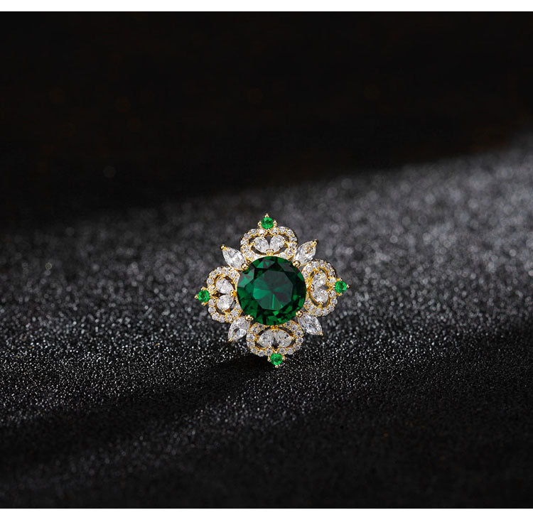 Flower Pin Brooch Featuring Zircon Inlay In Elegant Green Color