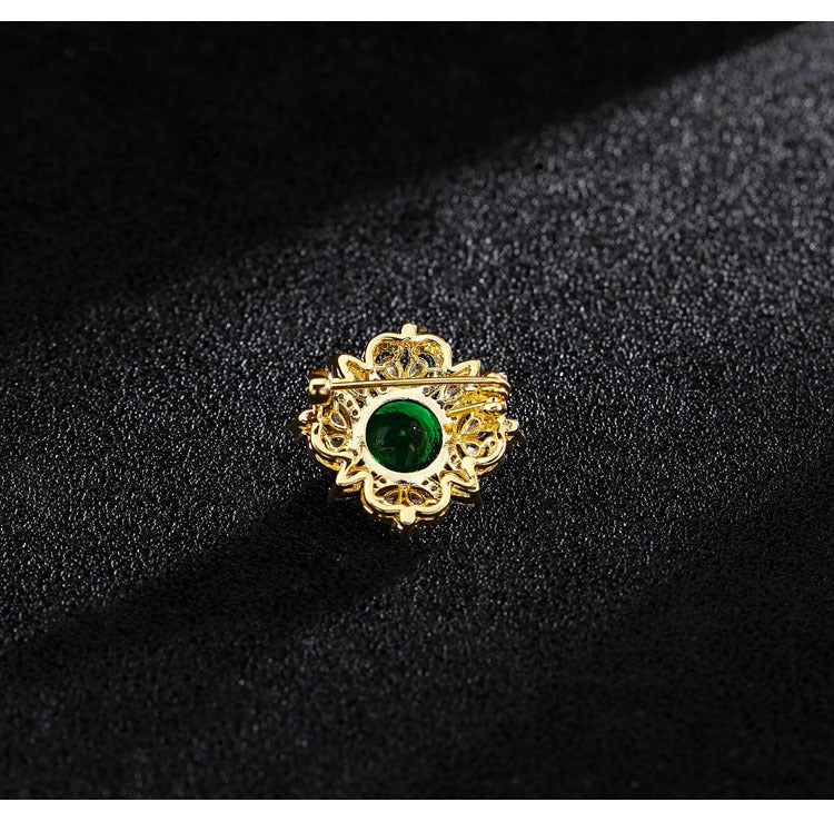Flower Pin Brooch Featuring Zircon Inlay In Elegant Green Color