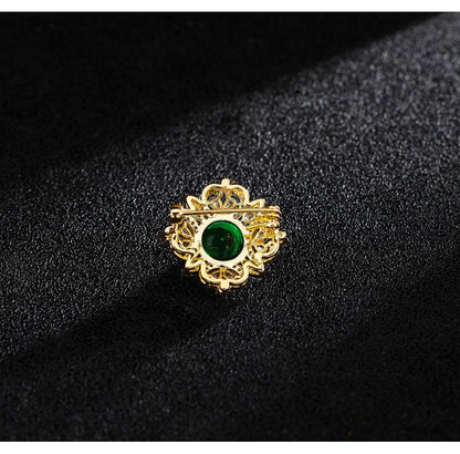 Flower Pin Brooch Featuring Zircon Inlay In Elegant Green Color