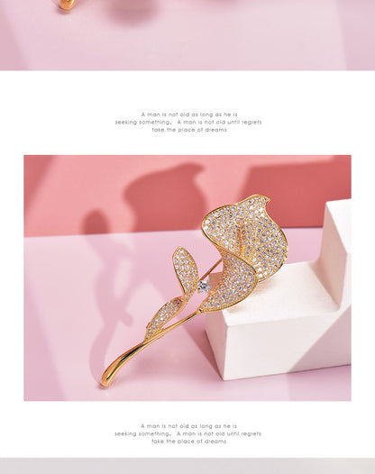 Golden Flower Pin Brooch, Elegant Floral Jewelry Accessory For Women