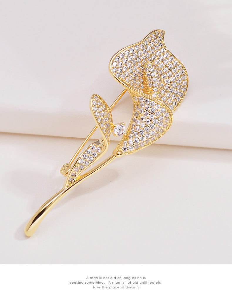 Golden Flower Pin Brooch, Elegant Floral Jewelry Accessory For Women