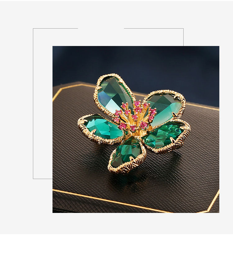 Golden Flower Pin Brooch, Elegant Floral Jewelry Accessory For Women