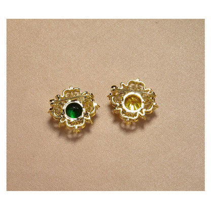 Flower Pin Brooch Featuring Zircon Inlay In Elegant Green Color