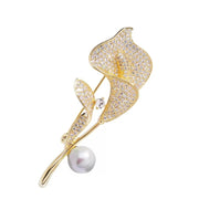 Gold Full Diamond Calla Lily (with Pearls)