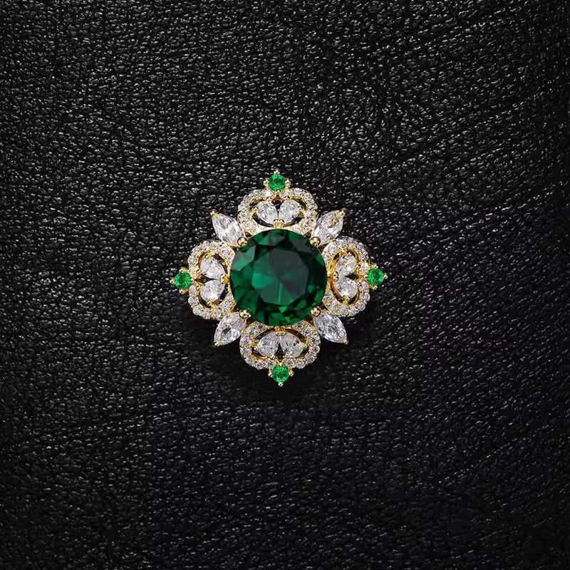 Flower Pin Brooch Featuring Zircon Inlay In Elegant Green Color