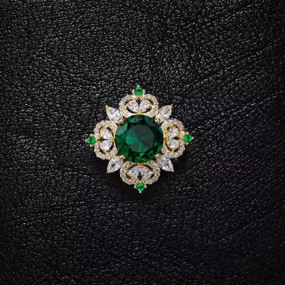 Flower Pin Brooch Featuring Zircon Inlay In Elegant Green Color