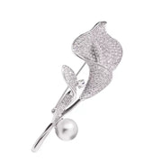 Silver Full Diamond Calla Lily (with Pearls)