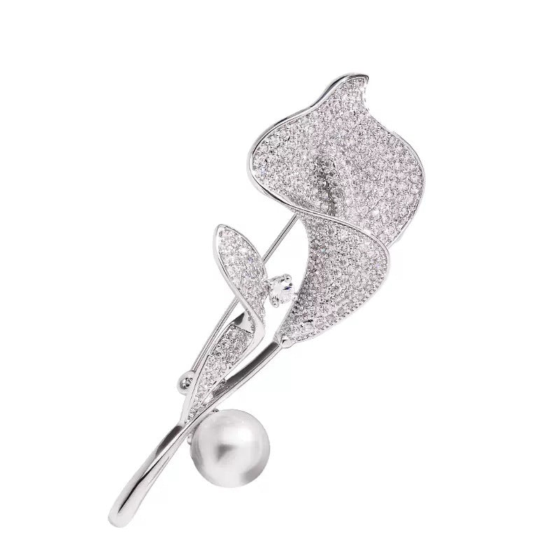 Golden Flower Pin Brooch, Elegant Floral Jewelry Accessory For Women
