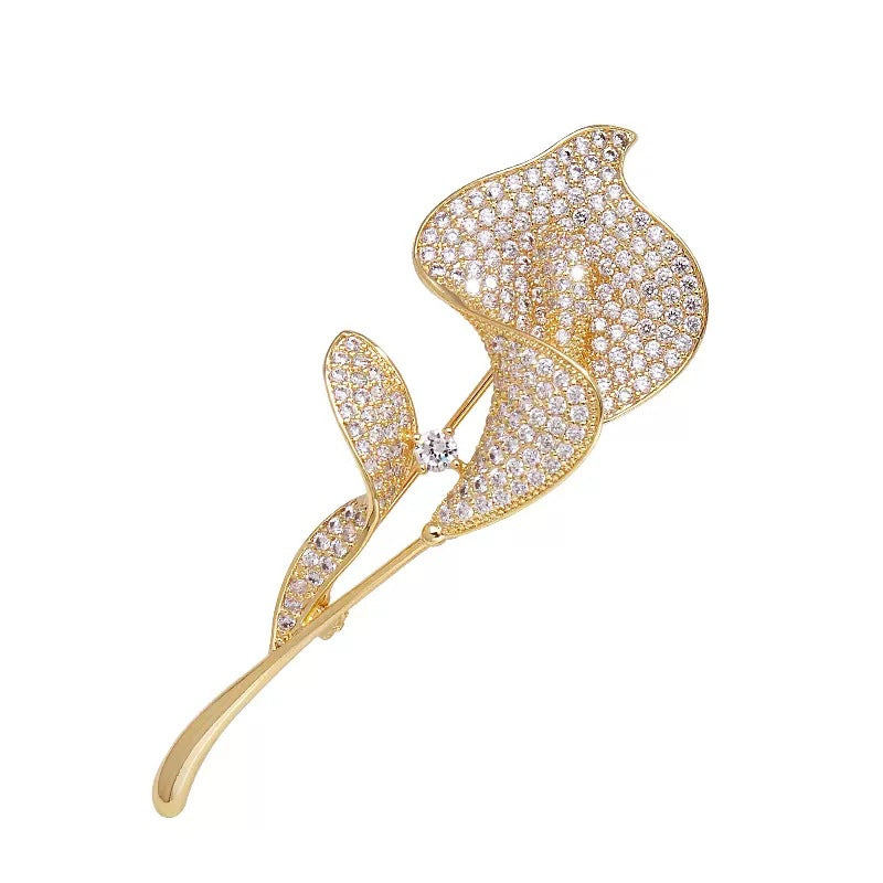 Golden Flower Pin Brooch, Elegant Floral Jewelry Accessory For Women