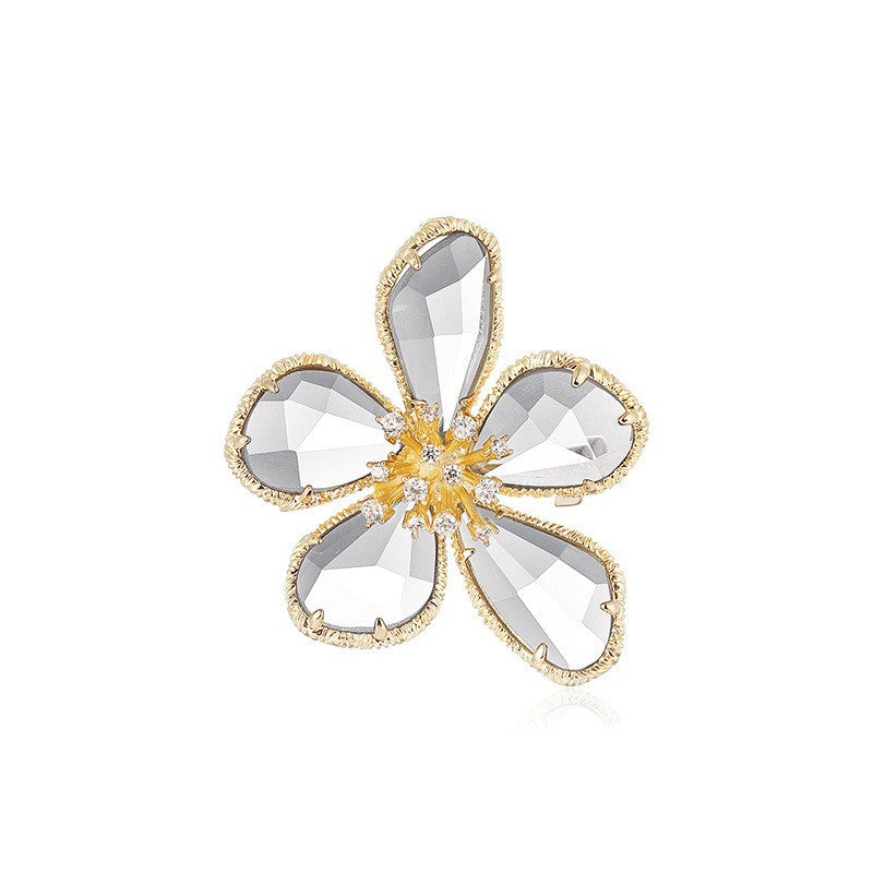 Golden Flower Pin Brooch, Elegant Floral Jewelry Accessory For Women