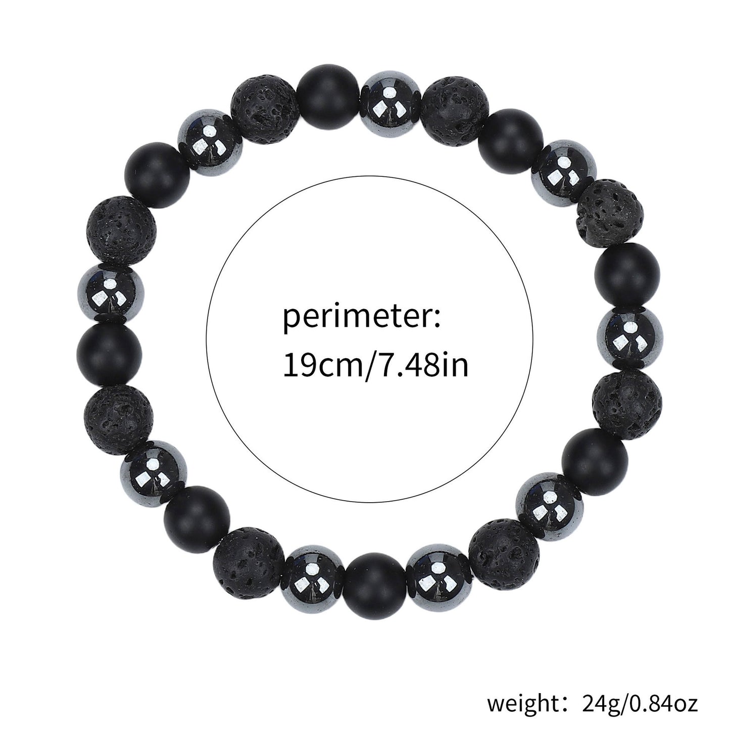 Natural Stone Skull Bracelet For Men In Black, 1 Set