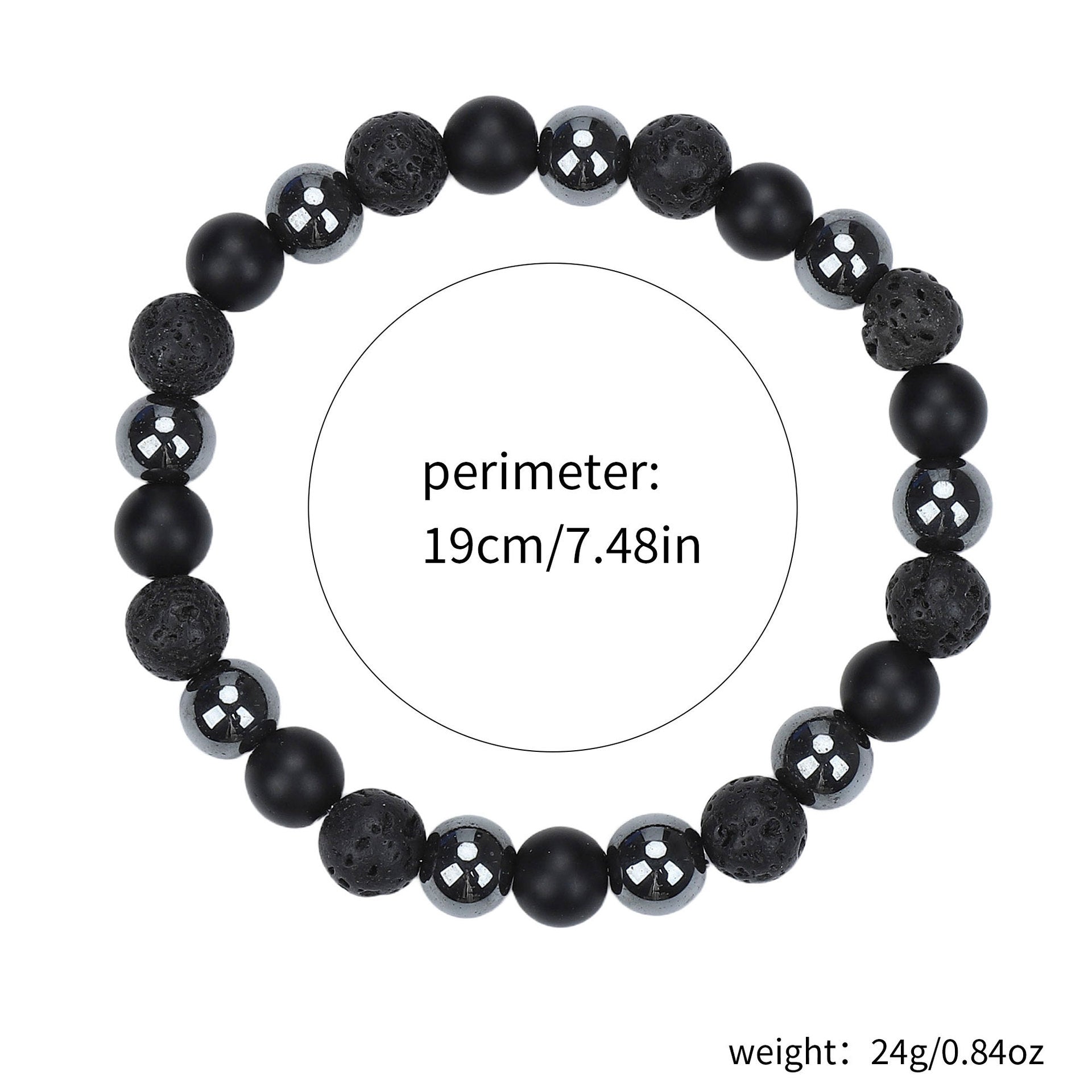 Natural Stone Skull Bracelet For Men In Black, 1 Set