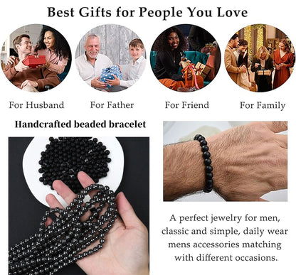 Natural Stone Skull Bracelet For Men In Black, 1 Set