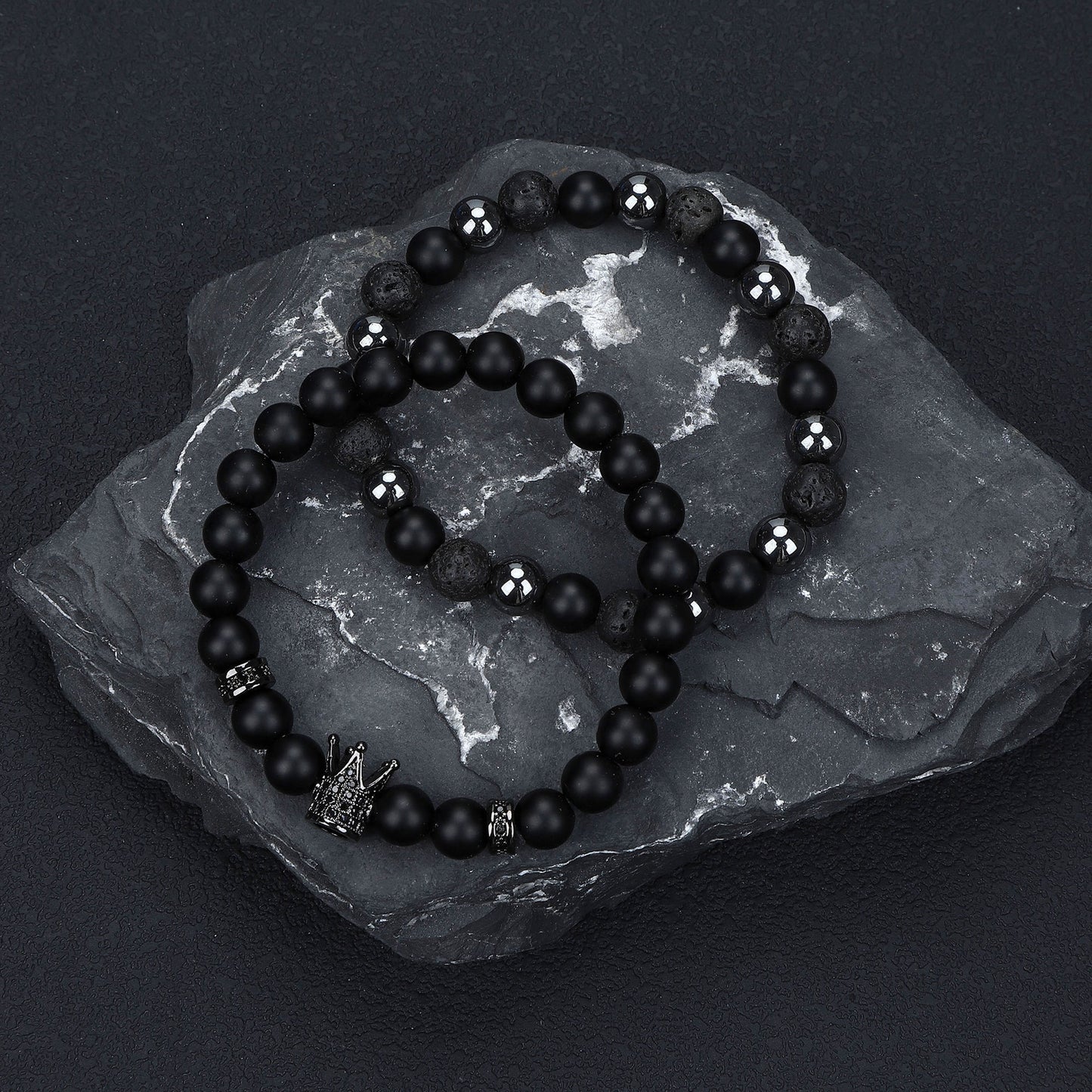 Natural Stone Skull Bracelet For Men In Black, 1 Set