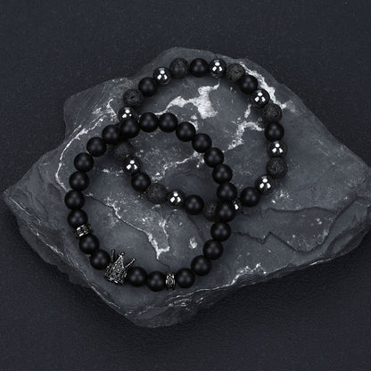 Natural Stone Skull Bracelet For Men In Black, 1 Set