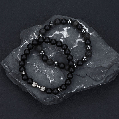 Natural Stone Skull Bracelet For Men In Black, 1 Set