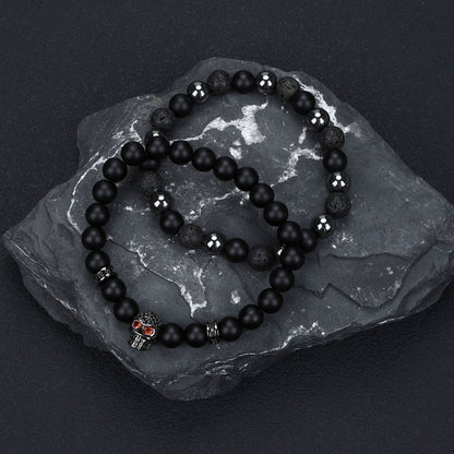 Natural Stone Skull Bracelet For Men In Black, 1 Set