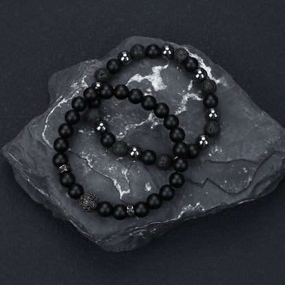 Natural Stone Skull Bracelet For Men In Black, 1 Set