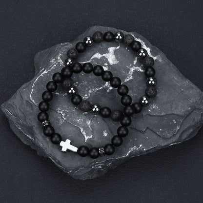 Natural Stone Skull Bracelet For Men In Black, 1 Set