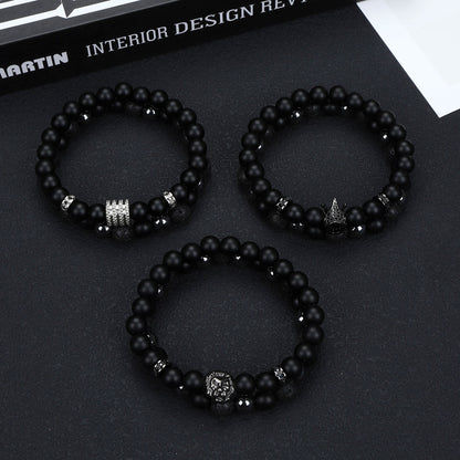 Natural Stone Skull Bracelet For Men In Black, 1 Set