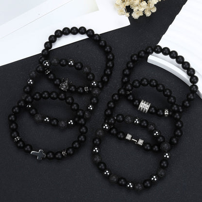 Natural Stone Skull Bracelet For Men In Black, 1 Set