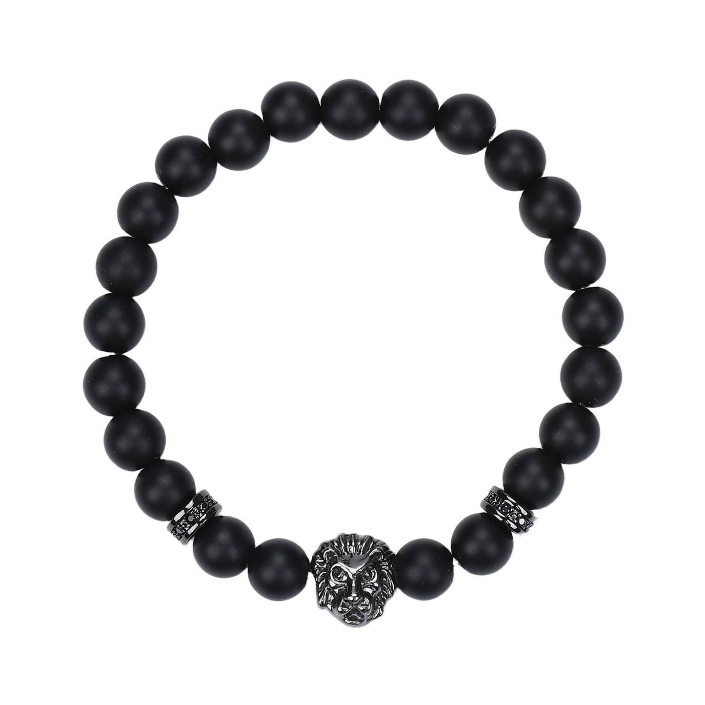 Natural Stone Skull Bracelet For Men In Black, 1 Set