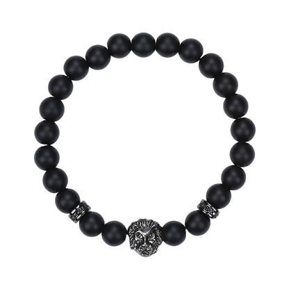 Natural Stone Skull Bracelet For Men In Black, 1 Set