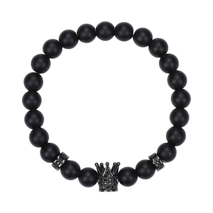 Natural Stone Skull Bracelet For Men In Black, 1 Set
