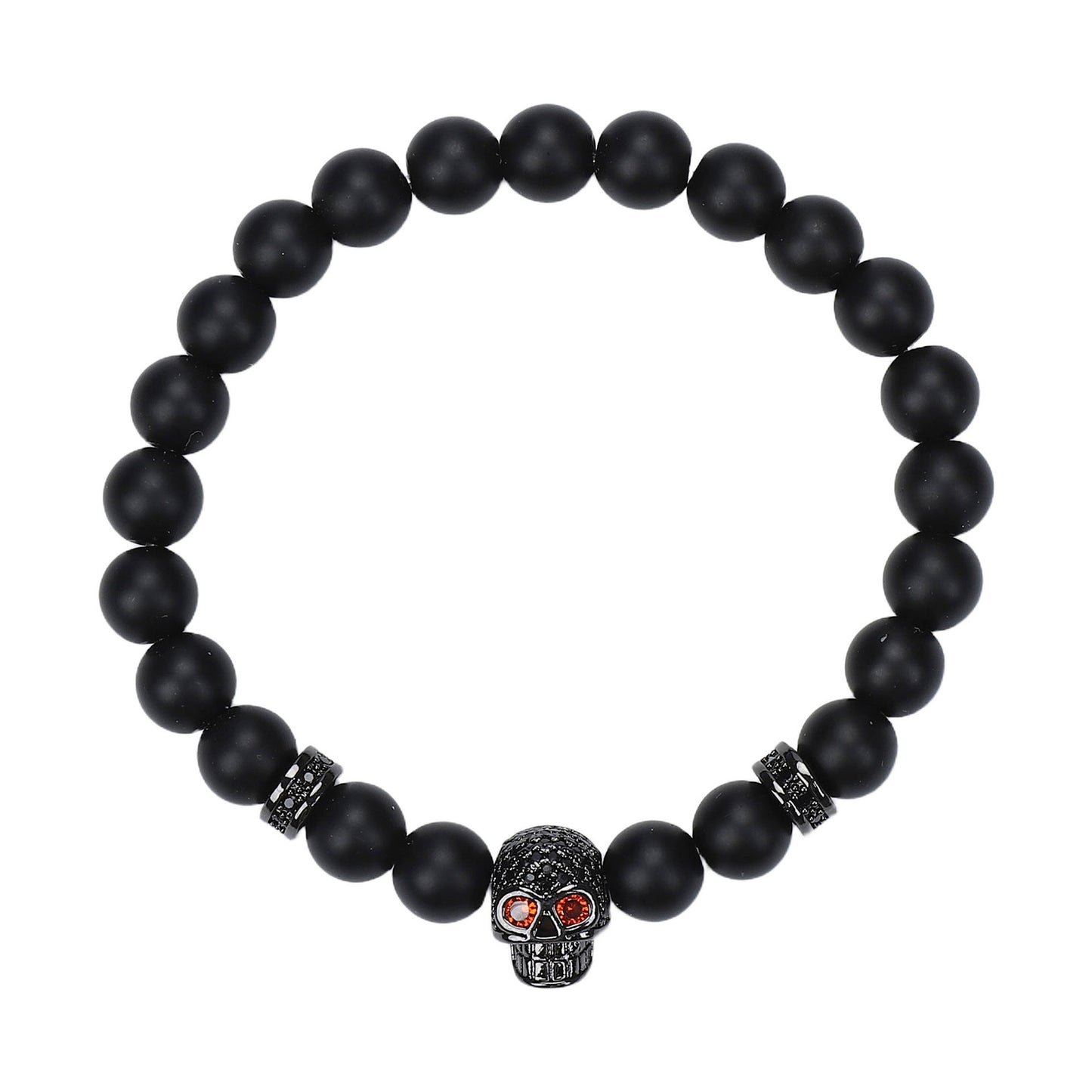 Natural Stone Skull Bracelet For Men In Black, 1 Set