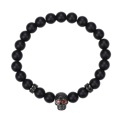 Natural Stone Skull Bracelet For Men In Black, 1 Set