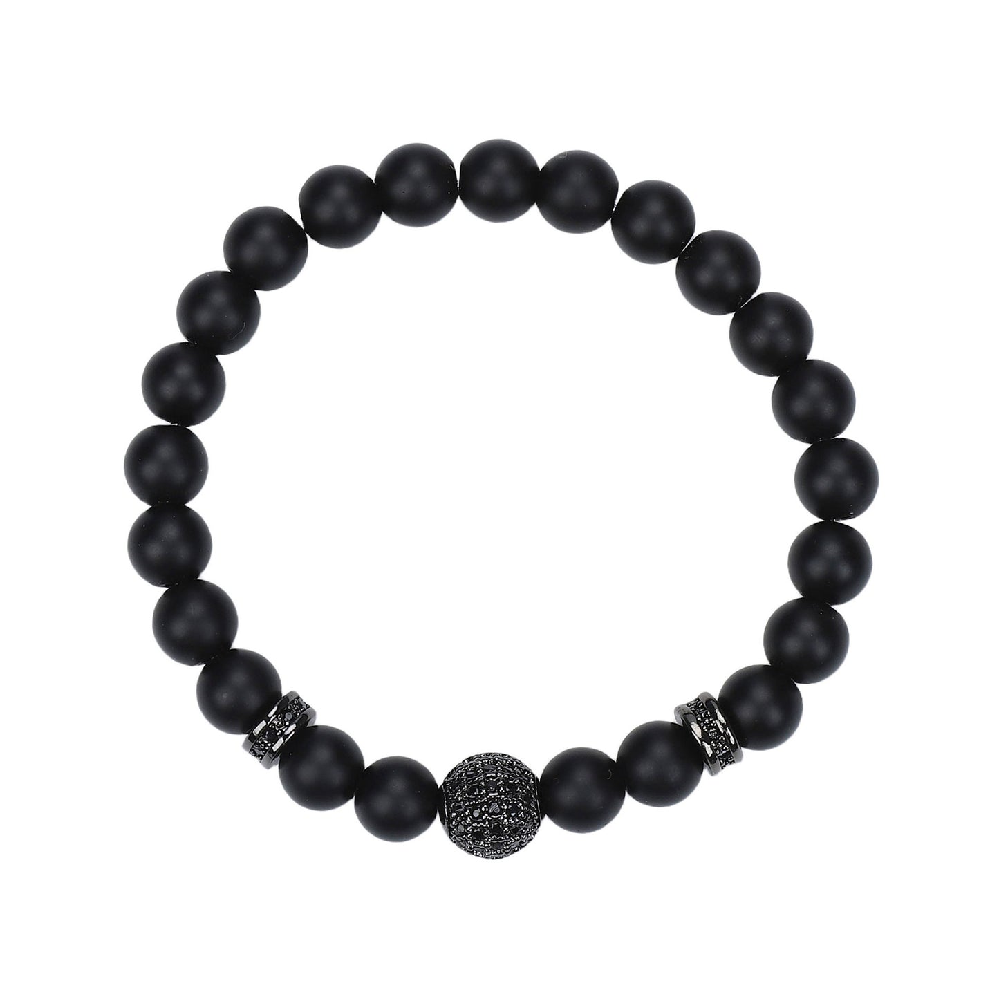 Natural Stone Skull Bracelet For Men In Black, 1 Set