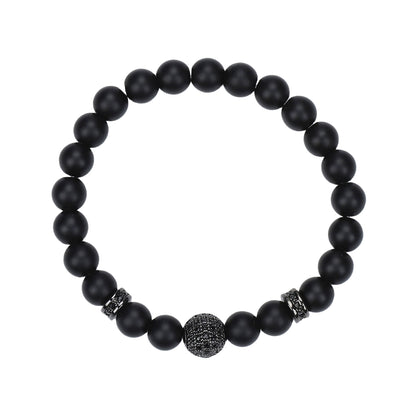 Natural Stone Skull Bracelet For Men In Black, 1 Set
