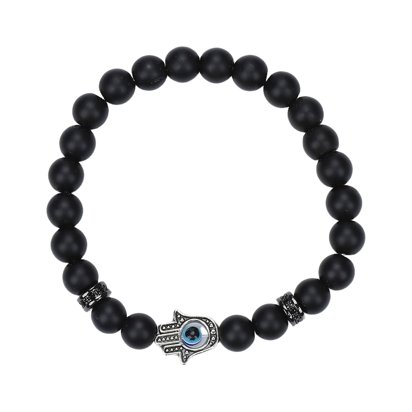 Natural Stone Skull Bracelet For Men In Black, 1 Set