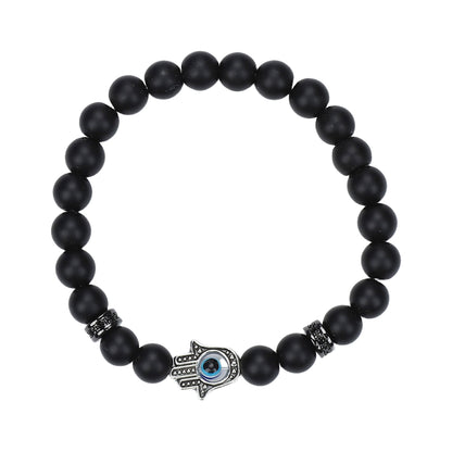 Natural Stone Skull Bracelet For Men In Black, 1 Set