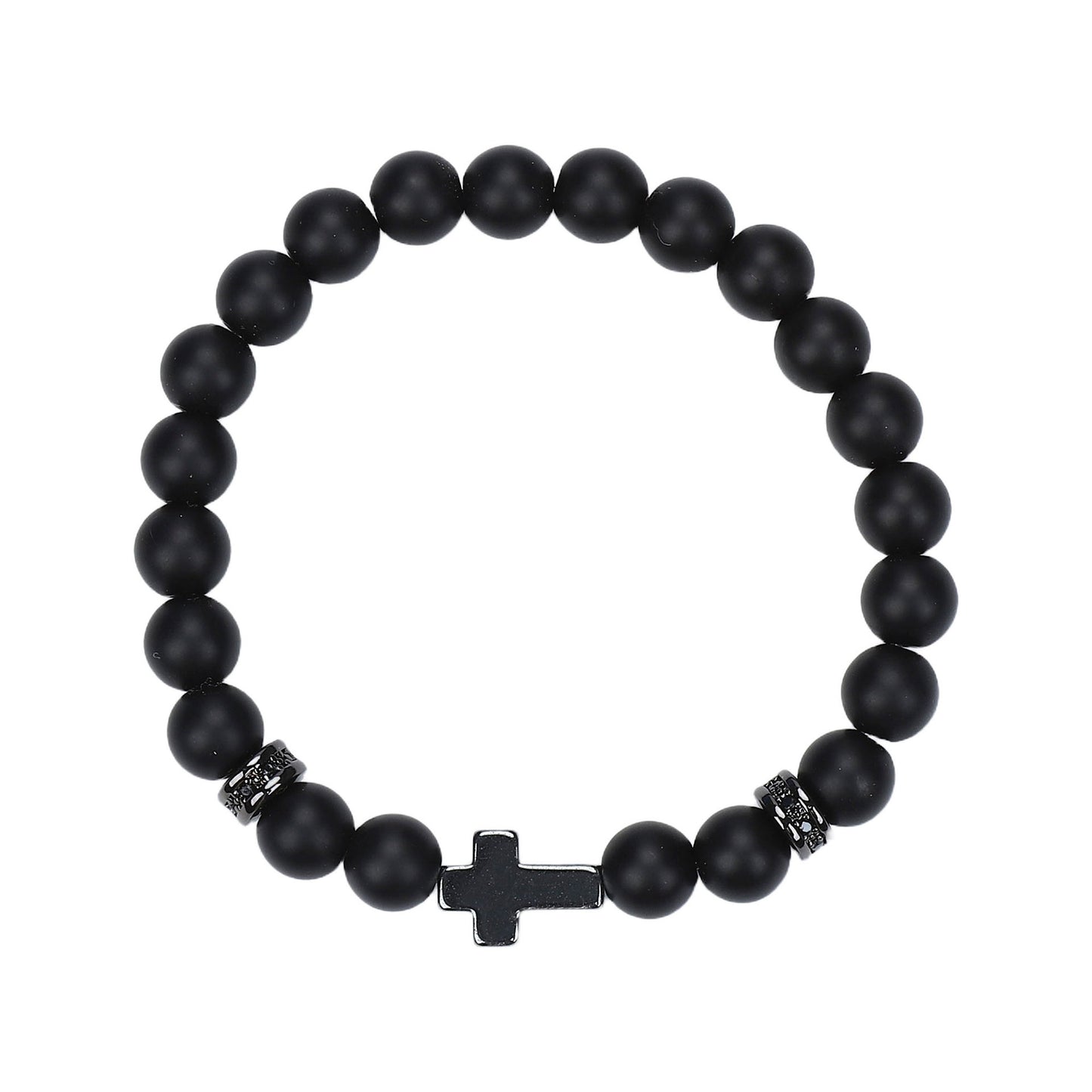 Natural Stone Skull Bracelet For Men In Black, 1 Set