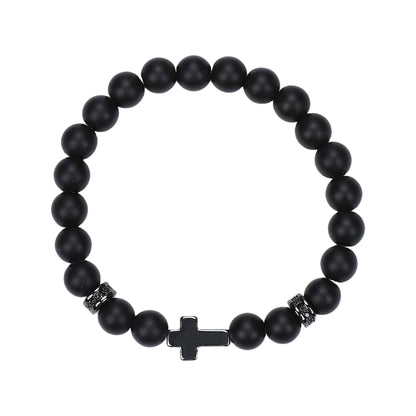 Natural Stone Skull Bracelet For Men In Black, 1 Set