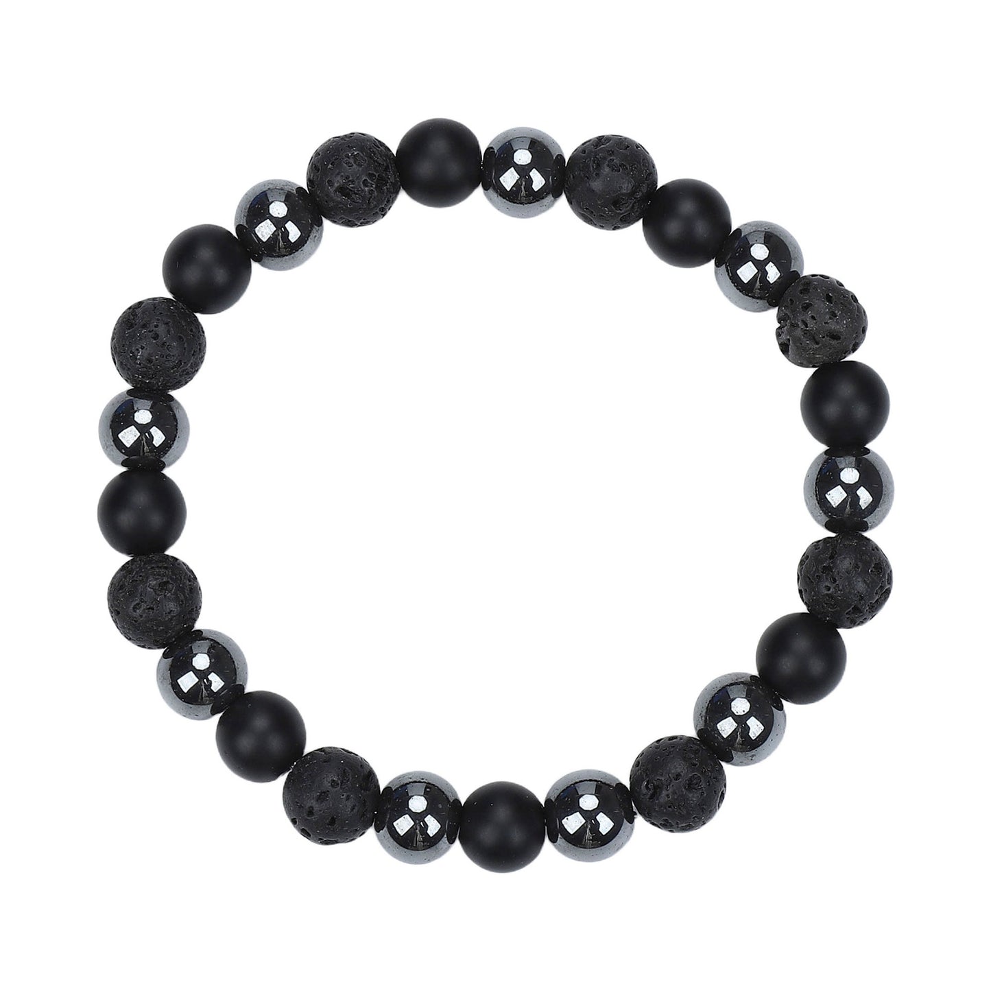 Natural Stone Skull Bracelet For Men In Black, 1 Set
