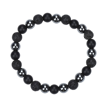 Natural Stone Skull Bracelet For Men In Black, 1 Set