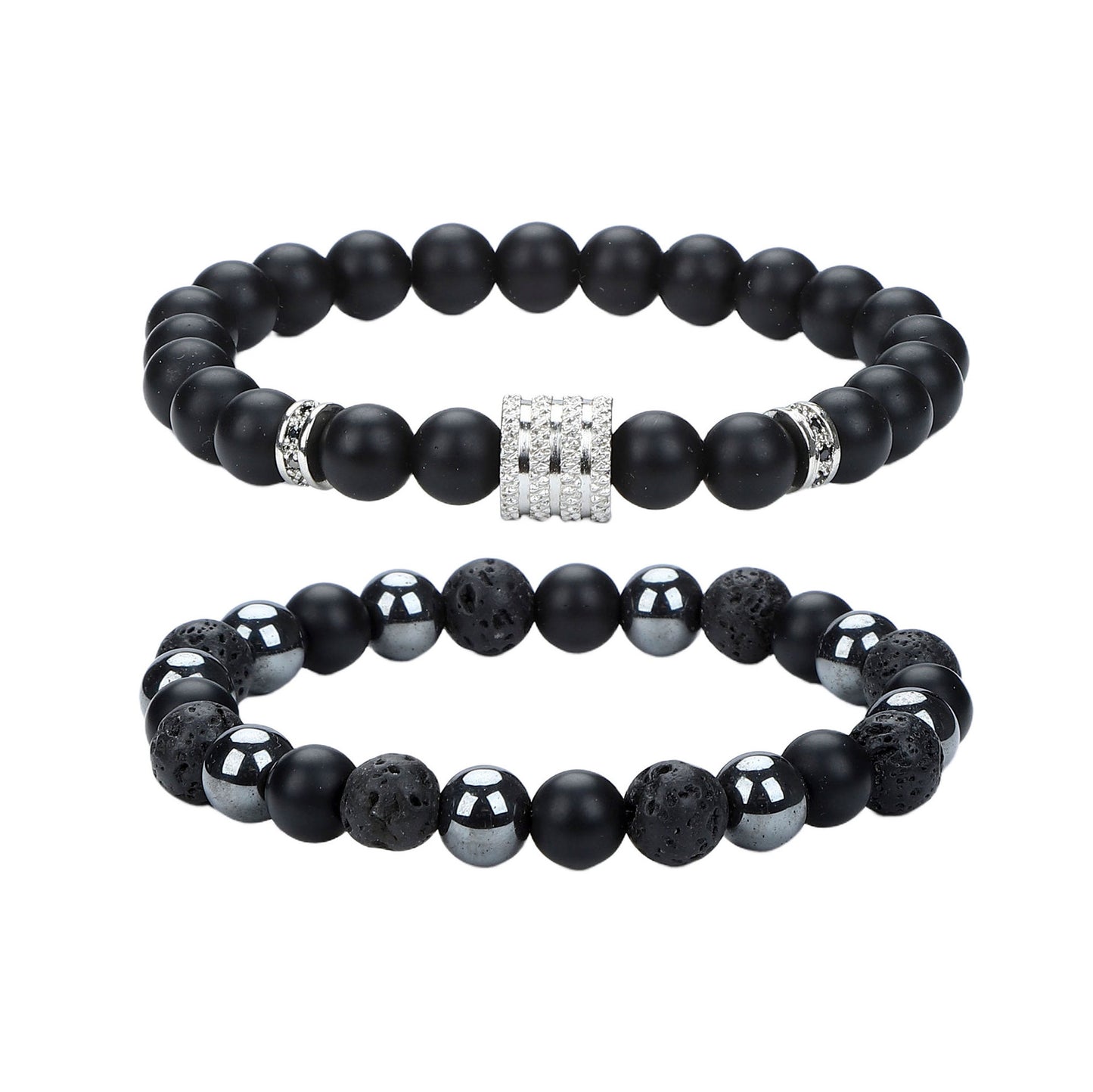 Natural Stone Skull Bracelet For Men In Black, 1 Set