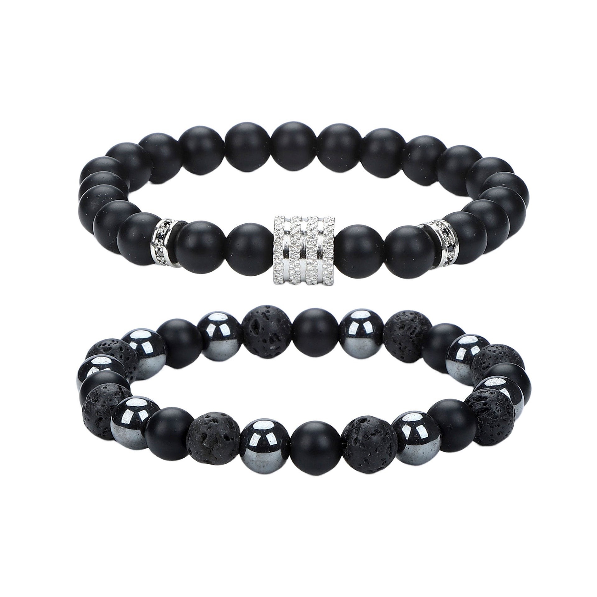 Natural Stone Skull Bracelet For Men In Black, 1 Set