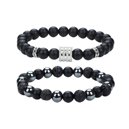 Natural Stone Skull Bracelet For Men In Black, 1 Set