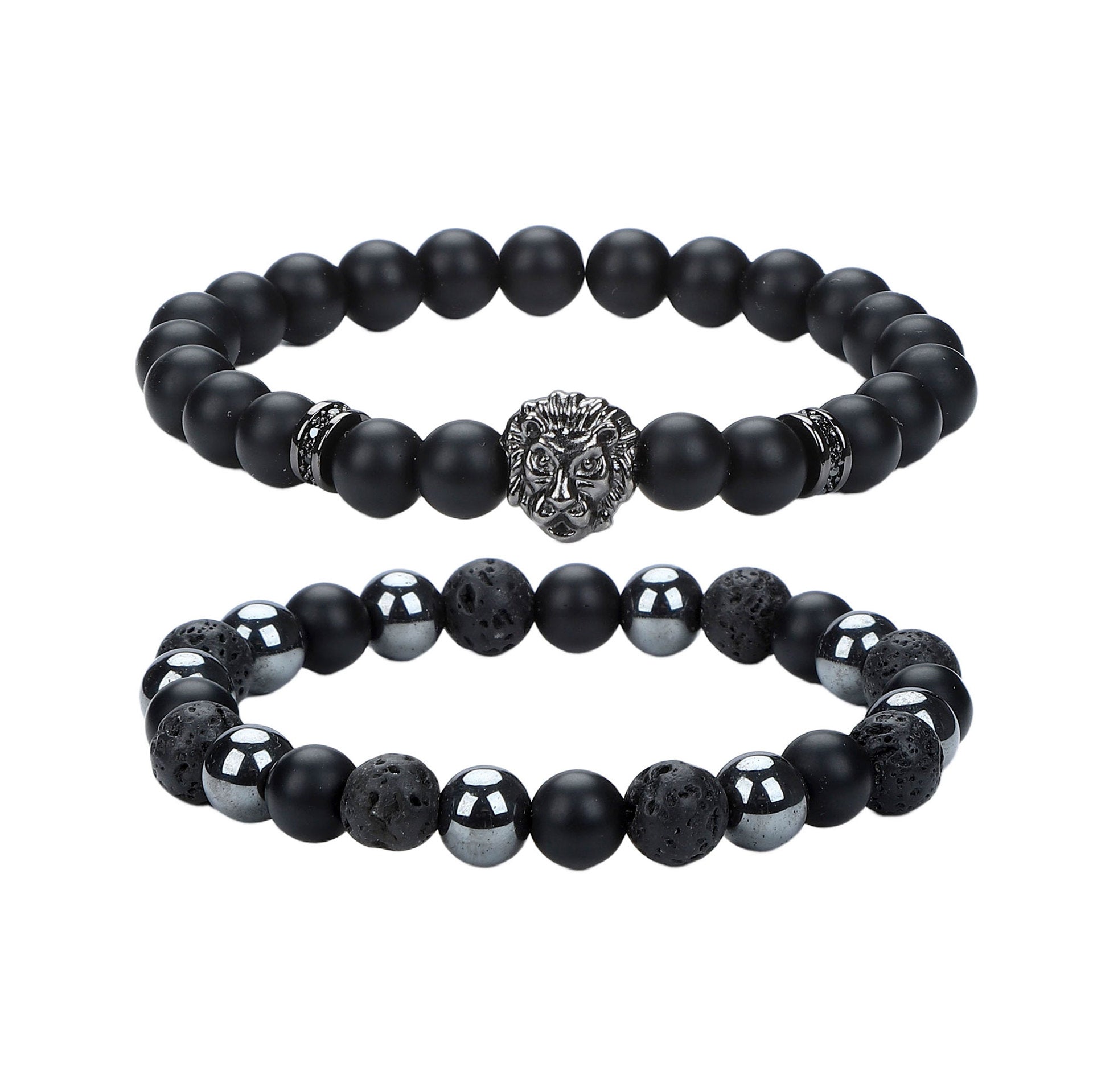 Natural Stone Skull Bracelet For Men In Black, 1 Set