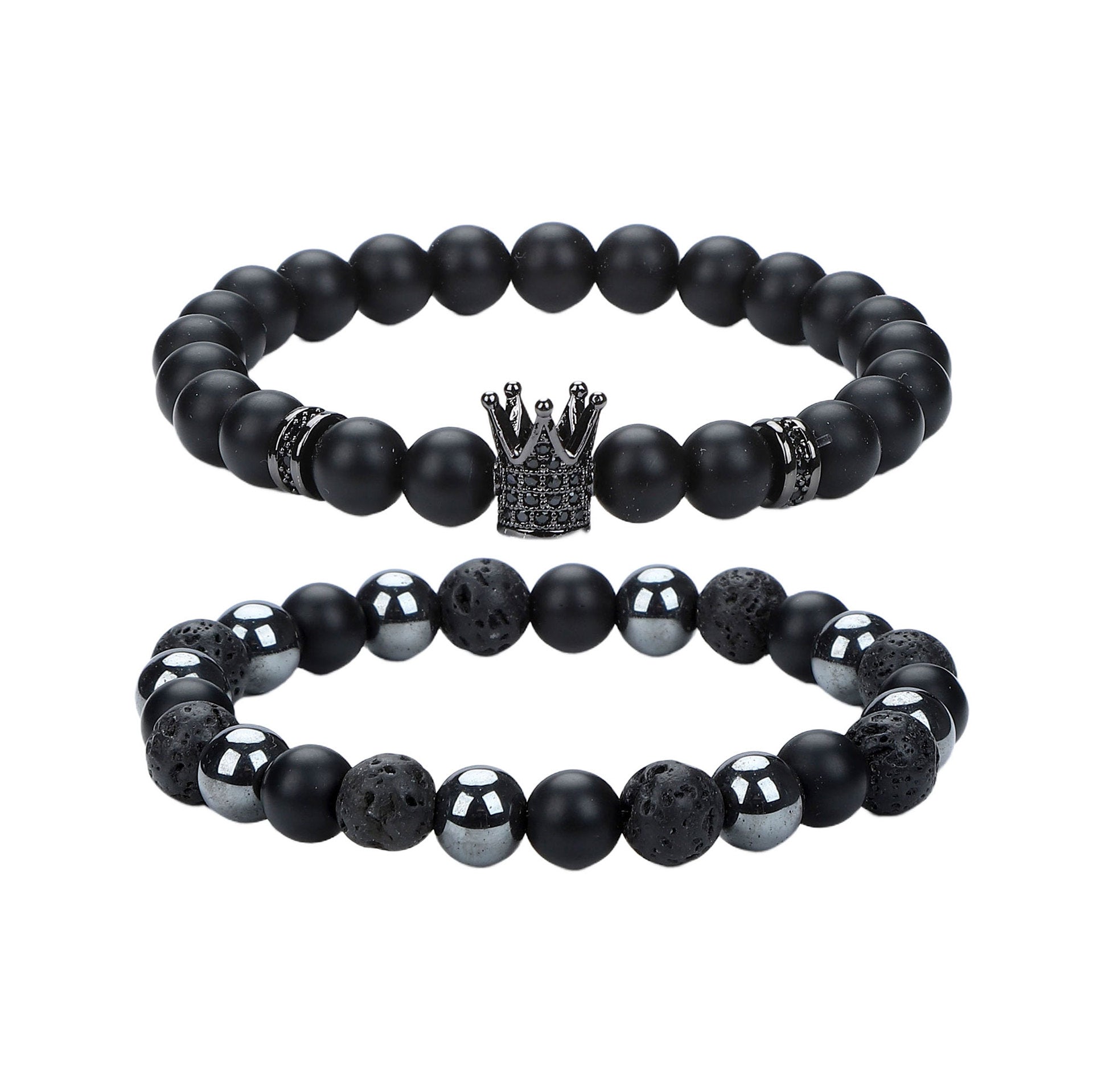 Natural Stone Skull Bracelet For Men In Black, 1 Set