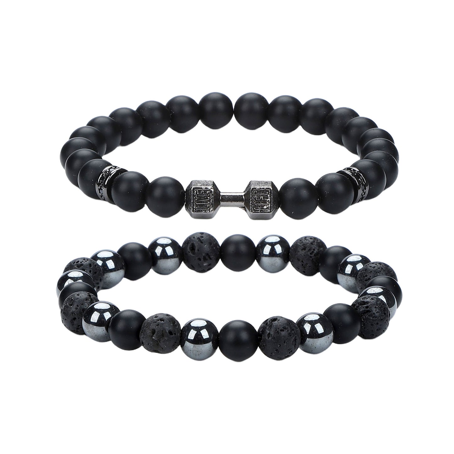 Natural Stone Skull Bracelet For Men In Black, 1 Set