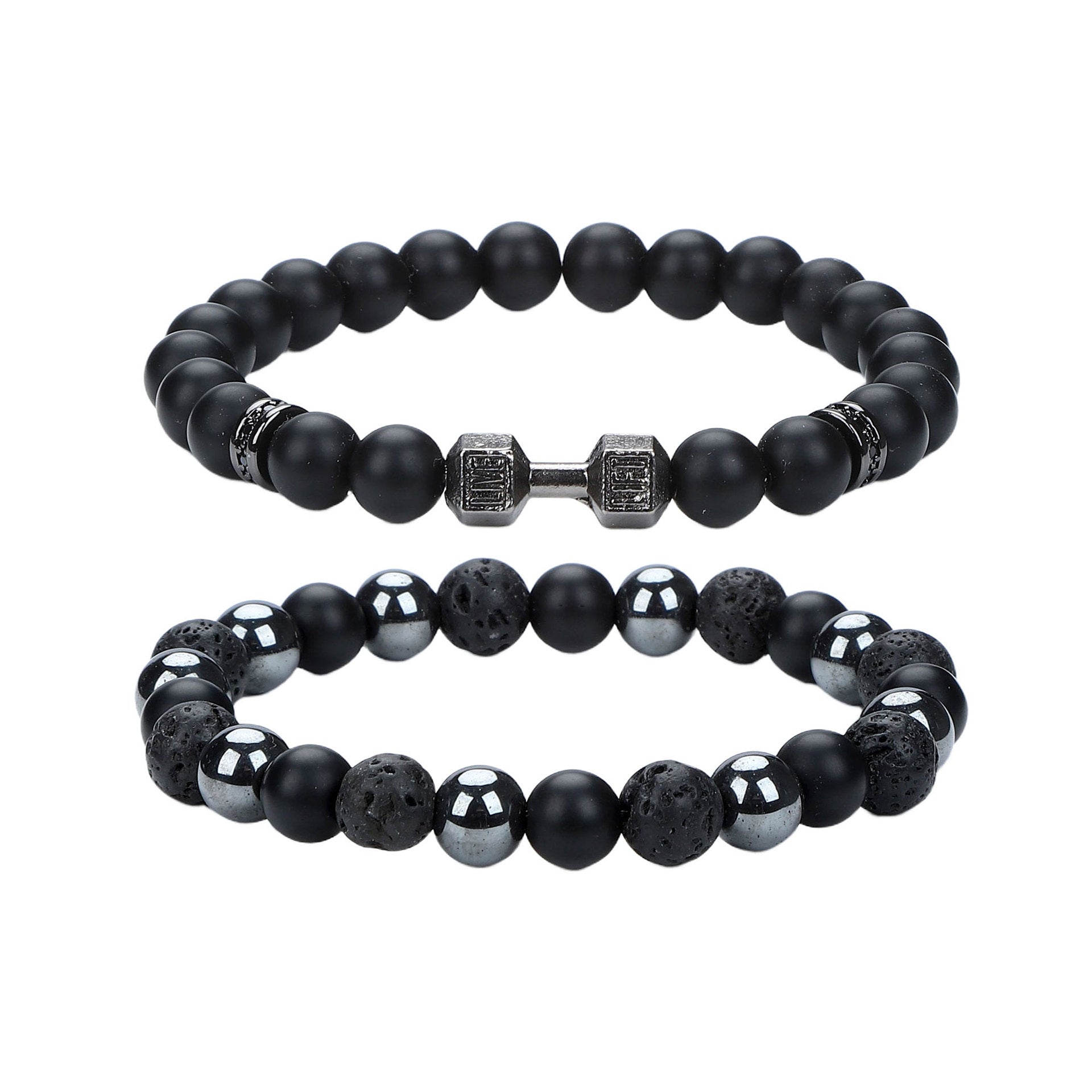 Natural Stone Skull Bracelet For Men In Black, 1 Set