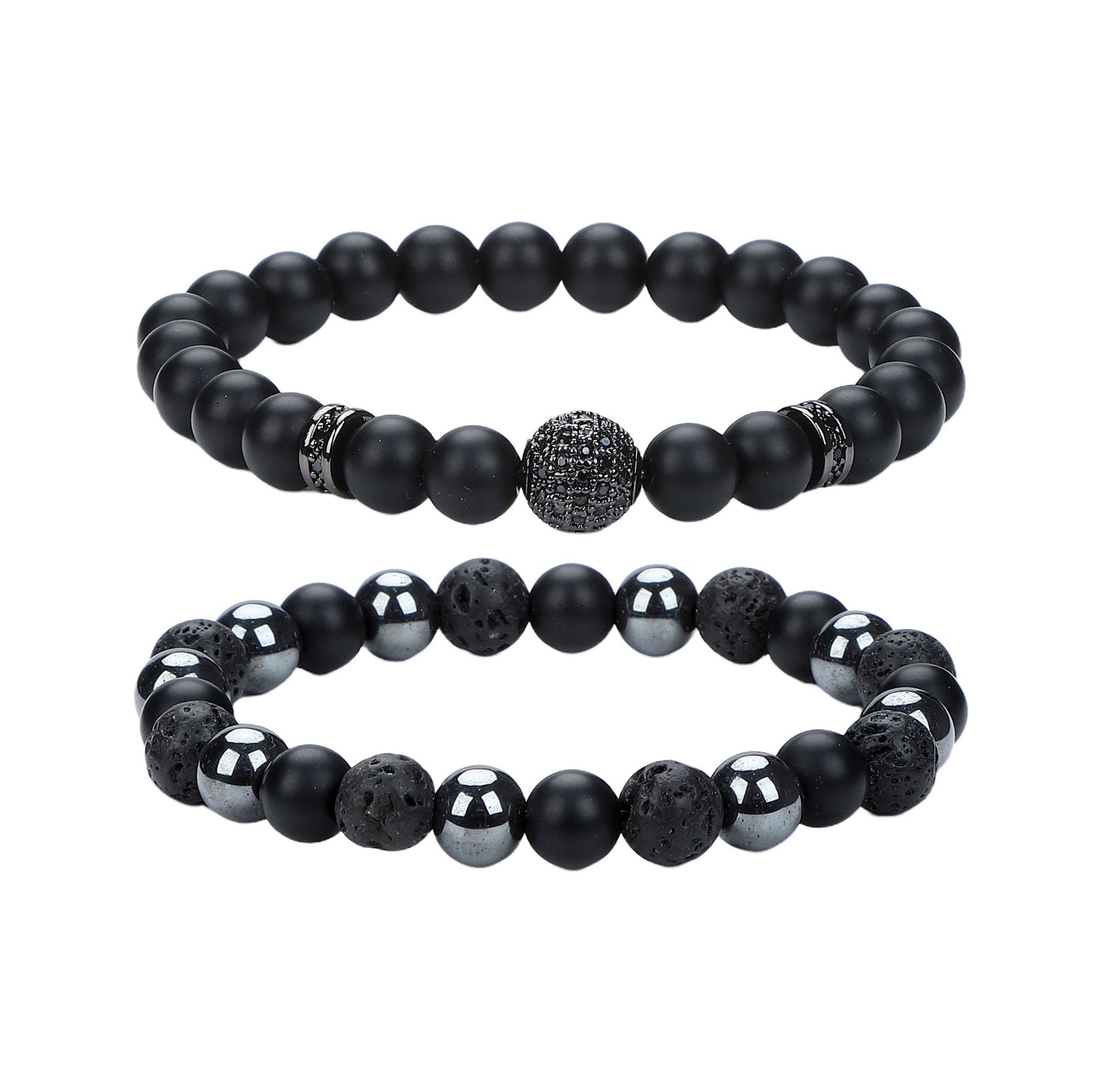 Natural Stone Skull Bracelet For Men In Black, 1 Set