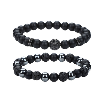 Natural Stone Skull Bracelet For Men In Black, 1 Set