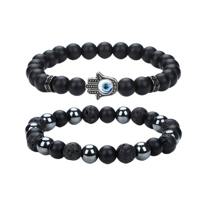 Natural Stone Skull Bracelet For Men In Black, 1 Set