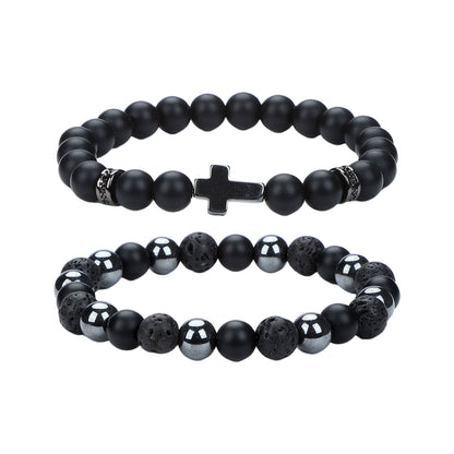 Men's Hip-Hop Cross Bracelet In Black Featuring Durable 304 Stainless Steel